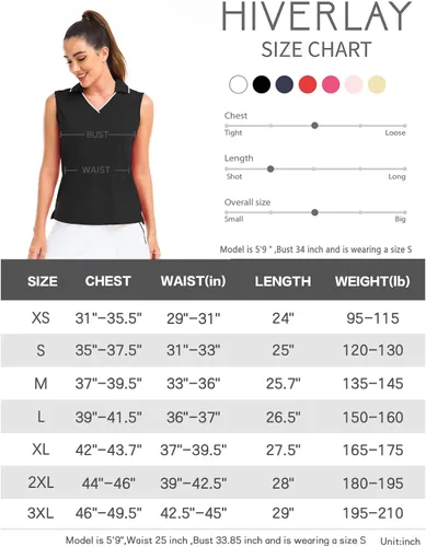 Miniatura 7 de Hiverlay Women's Sleeveless Polo Golf Shirts Quick Dry UPF 50+ V-Neck with Collar Lightweight Tennis Workout Tank Tops