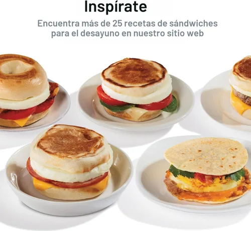 Miniatura 7 de Hamilton Beach Sandwichera de desayuno con anillo para cocinar huevos, ingredientes personalizables, perfecto para muffins ingleses, croissants