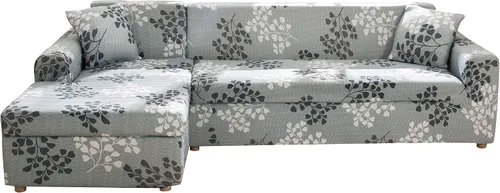 Miniatura 14 de HOTNIU Funda de sofá seccional de 2 piezas, funda elástica suave para sofá en forma de L, funda de sofá modular moderna con estampado para sala