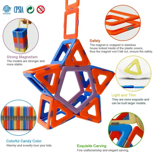Miniatura 2 de MAGBLOCK Bloques magnéticos, azulejos magnéticos, juguetes educativos para niños y niñas de más de 3 años, juego de regalo de 120 piezas