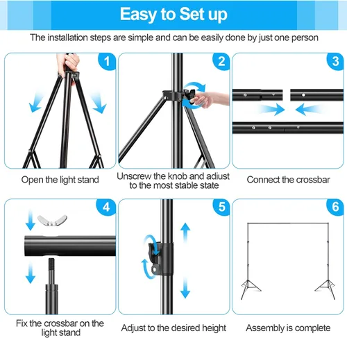 Miniatura 6 de EMART Soporte de fondo resistente, 7 x 10 pies, kit de sistema de soporte de fondo ajustable con bolsa de transporte para fotografía