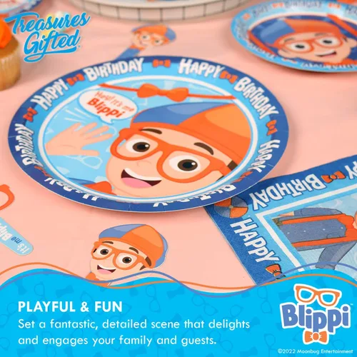 Miniatura 4 de Treasures Gifted Platos de cena Blippi con licencia oficial de 8 unidades y 9 pulgadas Blippi - Suministros para fiesta de cumpleaños Blippi
