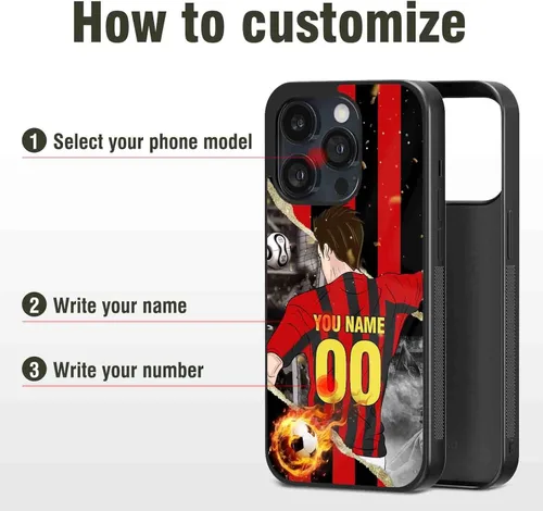 Miniatura 5 de Fundas personalizadas con nombre y número de fútbol para iPhone 11, 12, 13, 14, 15, 16, 17, 16 Pro Max Plus Mini, Samsung Galaxy Note10 Note20 S8 9
