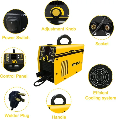 Miniatura 4 de Soldador MIG, soldador multiproceso sin gas de doble voltaje de 110/220 V, alambre sólido 4 en 1/flujo MIG/Stick ARC/Lift TIG, IGBT Inverter