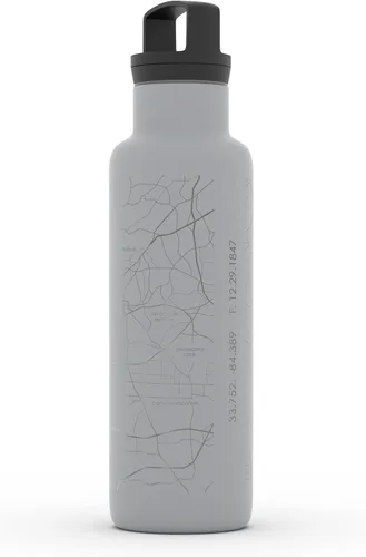 Miniatura 2 de Well Told Botella de agua aislada con mapa de Atlanta Georgia, grabado al agua, botella de acero inoxidable grabada (21 onzas, gris muelle) botella