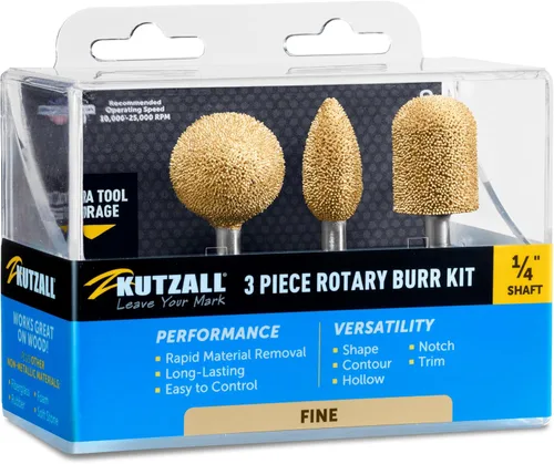 Kutzall Kit de fresas rotativas de 3 piezas, eje de 1⁄4 pulgadas, finas, brocas de tallado de madera para Bosch, DeWalt, Milwaukee Tools - Carburo
