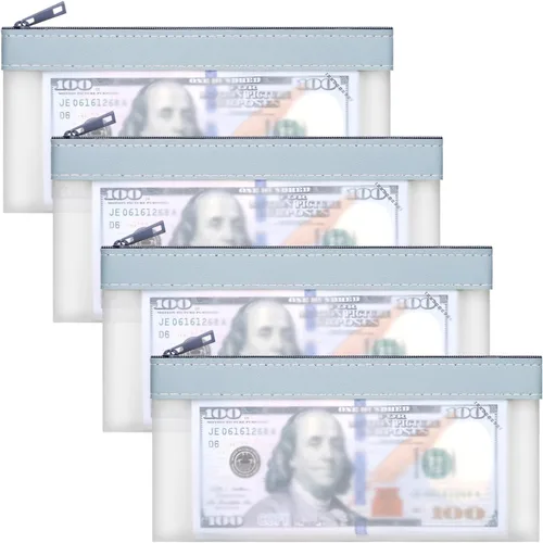 Miniatura 10 de Sobres transparentes para dinero en efectivo de 7.6 x 3.7 pulgadas Money Bags With Zipper Cash Bag Money Pouch Bank Deposit Bags for Coin Invoice