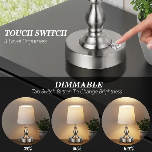 Miniatura 2 de PARTPHONER Mini lámpara de mesa LED inalámbrica, lámpara recargable con batería de 5200 mAh, lámpara operada por batería, 3 niveles de brillo