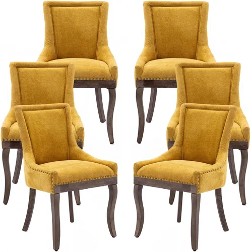 Miniatura 53 de Sillas de Comedor - Juego de 6 sillas de comedor modernas, tapizadas de tela con respaldo alto con ribete de cabeza de clavo y patas curvas
