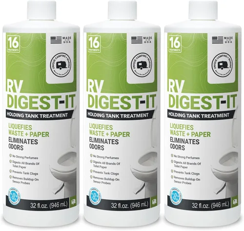 Unique RV Digest-It - Tratamiento de inodoro RV – Elimina los olores en la fuente y licúa los residuos – 16 usos por botella de 32 onzas (paquete de