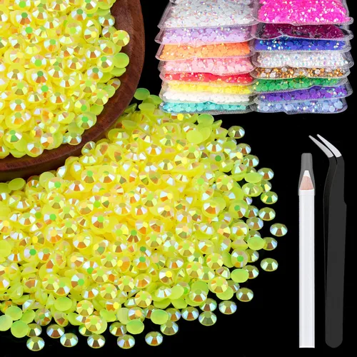 Miniatura 39 de 5000 piezas de diamantes de imitación de resina de 0.118 pulgadas a granel, color verde oscuro AB con parte trasera plana, diamantes de imitación