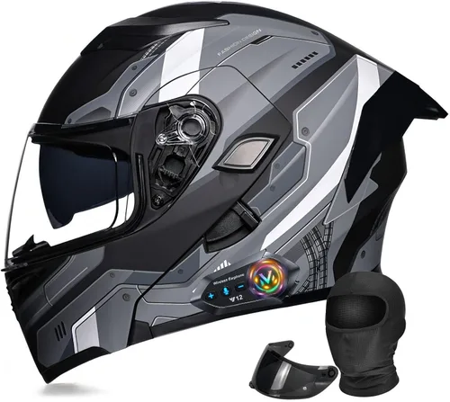 Miniatura 9 de Casco Modular Moto con Bluetooth Integrado, Doble Visera, Ventilación Múltiple, Forro Extraíble, ABS de Alta Densidad, DOT Homologado para Hombres