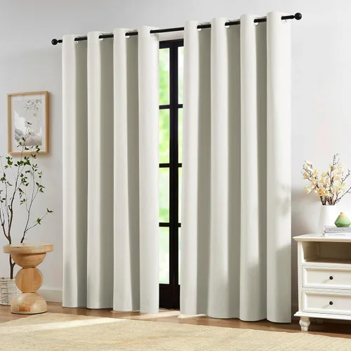 Miniatura 23 de Jubilantex Cortinas opacas plisadas negras de 63 pulgadas, cortinas de lino sintético para dormitorio, sala de estar, casa rural, juego de cortinas