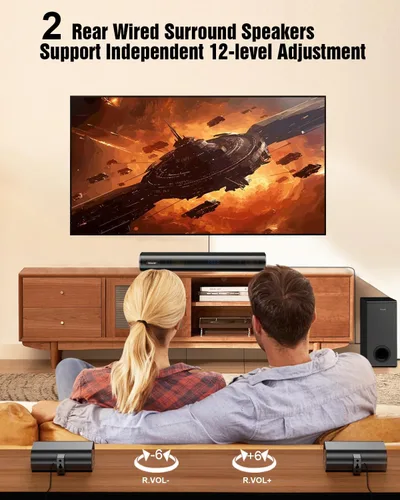 Miniatura 6 de Hiwill Barra de sonido de 5.1 canales, con subwoofer grande de 5.25 pulgadas, sistema envolvente Dolby Atmos, 2 altavoces traseros con cable barra