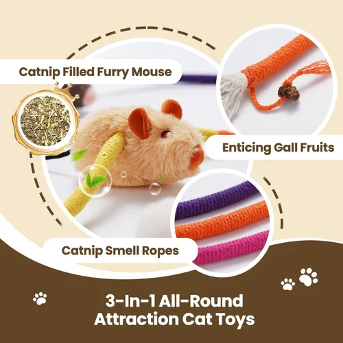 Miniatura 2 de Cuerdas masticables para gatos con ratón de hierba gatera, 3 juguetes masticables para gatos grandes, juguetes 3 en 1 con hierba gatera y cuerdas