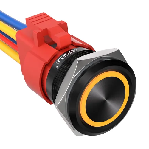 Miniatura 8 de APIELE Interruptor de Botón Pulsador con Pestillo de 10 Amperios 22mm 12V Ojo de Ángel LED Impermeable Aleación de Aluminio Redondo Autobloqueante