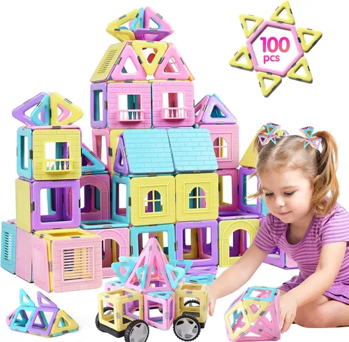 Miniatura 8 de TOKBLOK Juego de Azulejos Magnéticos Pastel - 40 Piezas Bloques de Construcción STEM para Niños de 3 a 8 Años, Juguete Creativo y Educativo