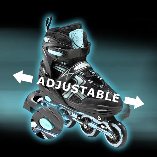 Miniatura 5 de Xino Sports Patines en línea para niños y niñas – Patines ajustables con ruedas iluminadas LED – Patines juveniles para interiores y exteriores Negro