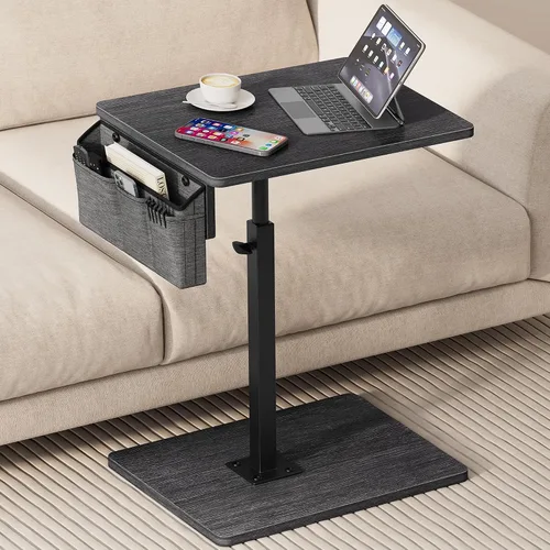 Miniatura 17 de Vagusicc - Mesa con bandeja para apoyabrazos de sofá, mesa giratoria de 360° con altura ajustable para TV, mesa auxiliar para espacios pequeños