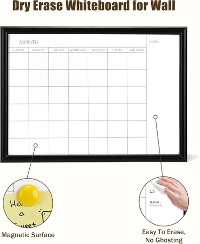 Miniatura 3 de TORASO Pizarra blanca de borrado en seco y calendario mensual, pizarra blanca magnética para pared, oficina, escuela, hogar, tablero colgante