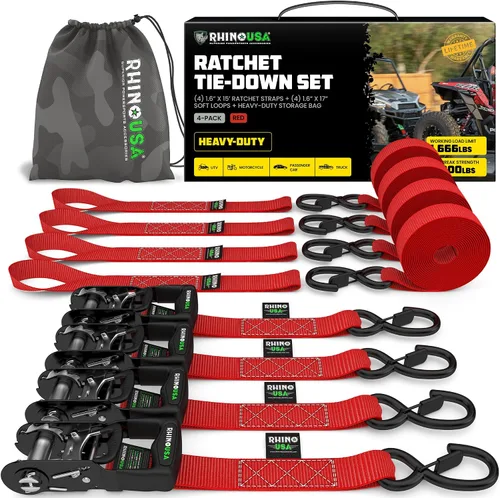 Miniatura 16 de Kit de correas de trinquete de Rhino USA, con resistencia a la rotura de 5,208 lbs - Incluye amarres de trinquete resistentes con asas acolchadas