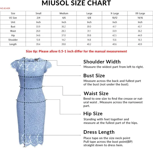 Miniatura 6 de Miusol - Vestido para mujer retro de encaje floral, ajustado, vestido de noche, para cóctel, minivestido