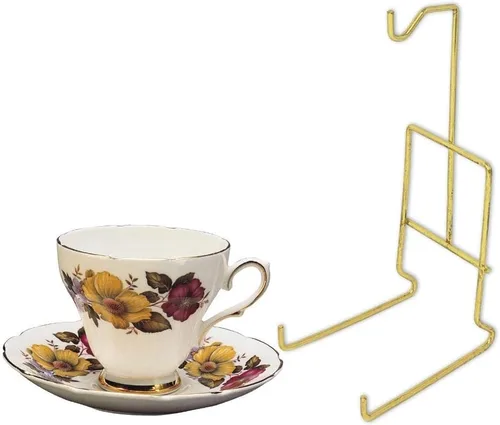 Miniatura 5 de BANBERRY DESIGNS Soportes dorados para tazas de té y platillos – Juego de 4 soportes para tazas de té de latón liso – Juego de tazas decorativas