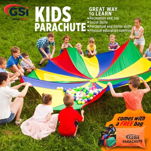 Miniatura 6 de GSi Paracaídas de juego para niños, paracaídas arcoíris, juego de tienda de campaña para niños, para gimnasia, juego cooperativo y actividades