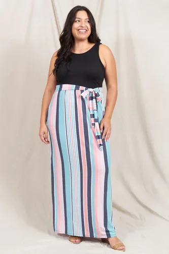 Miniatura 5 de Eloges - Vestido largo sin mangas con faja en contraste para mujer S-3X Plus