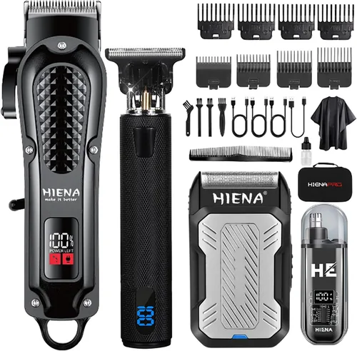 HIENA PRO Cortadora de pelo profesional inalámbrica para hombres, recortadora de barba con hoja en T, afeitadora de papel de aluminio y recortadora