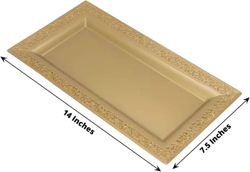 Miniatura 3 de Efavormart - Paquete de 4 bandejas rectangulares de plástico con estampado de encaje dorado de 14 pulgadas, bandejas decorativas para mesa de café