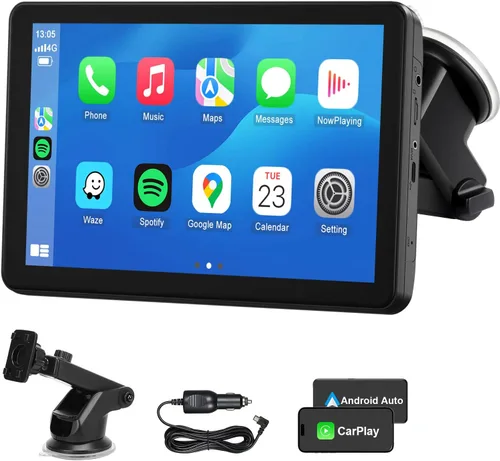 Estéreo de coche inalámbrico CarPlay y Android Auto, pantalla táctil de 7 pulgadas HD, Bluetooth, AirPlay, reproductor de música y video portátil,
