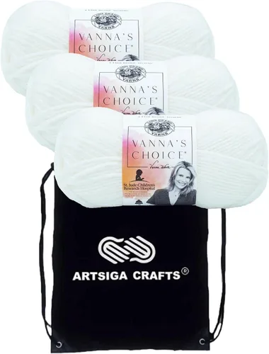 Lion Brand Vanna's Choice White 860-100 (3 madejas - mismo lote de tinte) estambre acrílico mediano #4 para ganchillo y tejer con bolsa para