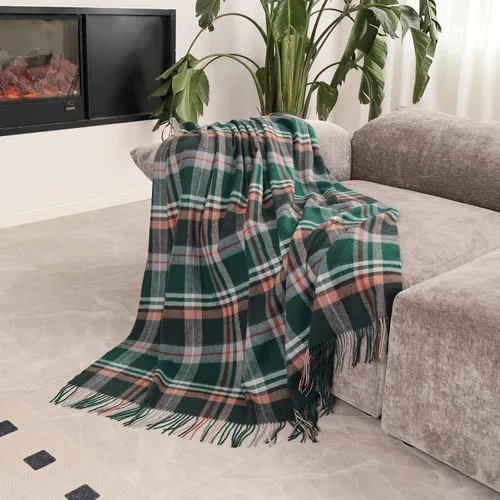 Miniatura 14 de Manta Jacquard de Lana Pura con Borlas, Grande 55x83 pulgadas, 1.5 libras, Manta de Rodilla de Lana de Cordero Suave y Cálida para Sofá Cama