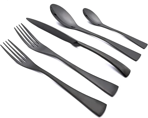 Black Vajilla 20 piezas de cubiertos de lujo de acero inoxidable pulido 18/10 – Juego de cubiertos pesados para 4 incluye cuchillos, tenedores,