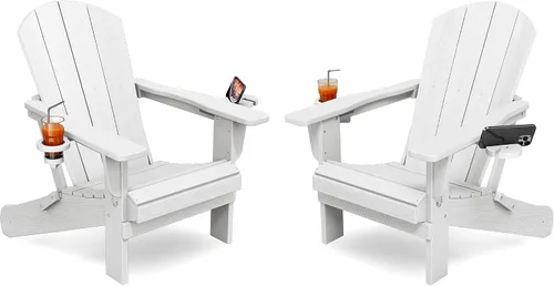 Miniatura 29 de KINGYES Silla plegable Adirondack con portavasos dobles - Sillas de exterior de HDPE para todo clima, silla de patio tipo madera para el patio Negro