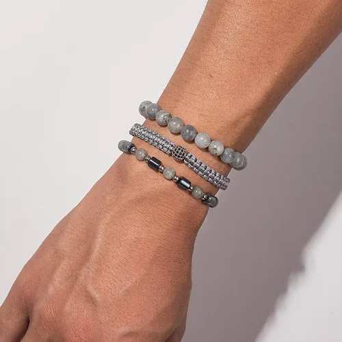 Miniatura 6 de Juego de pulseras de cuentas para hombre de 0.315 in y 0.157 in de piedras preciosas curativas trenzadas con dije de circonita cúbica, pulsera