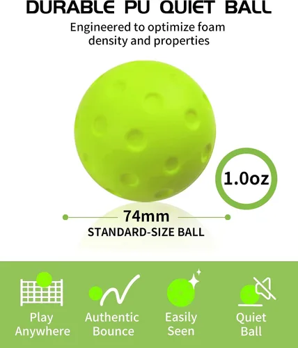 Miniatura 2 de Tarutaru Paquete de 12 bolas de pickleball de espuma, bolas de pickleball silenciosas para práctica en exteriores o interiores, juego de bolas Verde