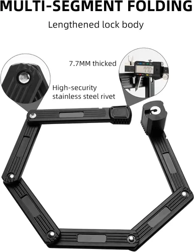 Miniatura 2 de ROCKBROS Cerradura de bicicleta plegable antirrobo,Diámetro negrita 0.3 in,Material ABS de alta resistencia,Cerradura de llave plegable portátil