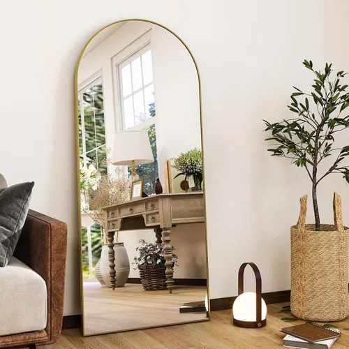 Miniatura 18 de HARRITPURE Espejo Arqueado de Cuerpo Entero - 64"x21" Espejo Grande de Pie, Espejos de Vestir con Marco de Aluminio con Soporte para Dormitorio/Sala