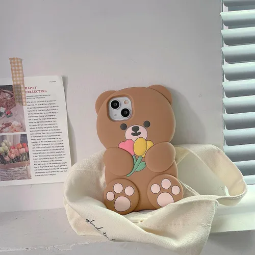 Miniatura 4 de Fundas para teléfono Kawaii compatibles con iPhone 13 Pro Max, linda funda de silicona suave 3D con diseño de oso de flores de dibujos animados
