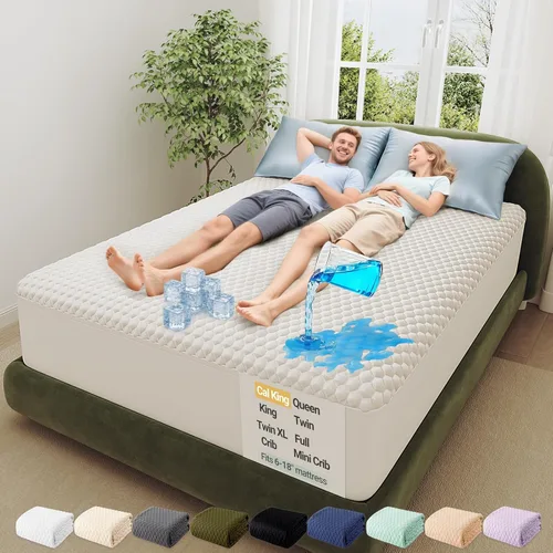 Miniatura 16 de OhGeni - Protector de colchón 100% impermeable tamaño Queen, almohadilla suave para colchón, resistente al pelo de mascotas y a la enuresis 1- Blanco