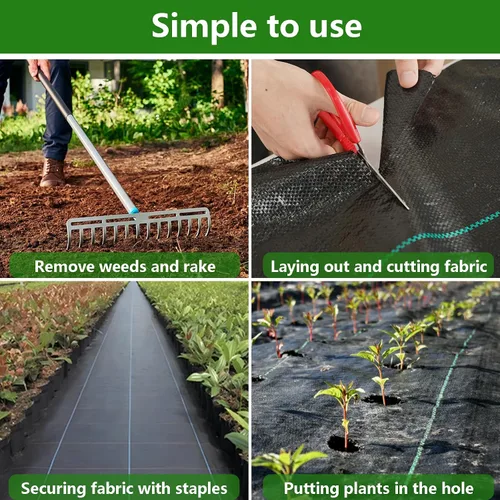 Miniatura 5 de Tela de barrera de malezas de jardín de 3 pies x 100 pies, tela resistente para paisaje con permeabilidad superior, fácil de instalar, tela