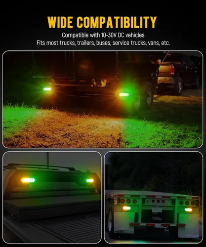 Miniatura 7 de Partsam 2 luces estroboscópicas ovaladas ámbar/verde de 6.5 pulgadas, 24 LED empotradas con patrones de flash cuádruple para remolque, luces