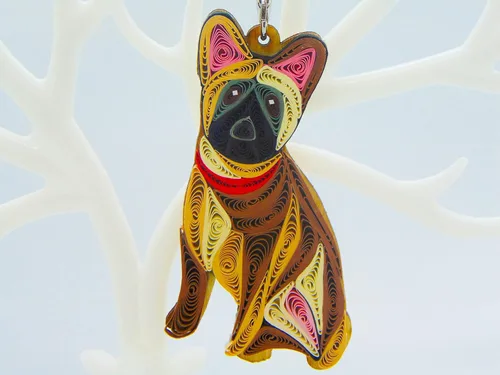 Bulldog francés, decoración para el hogar, decoración navideña, adorno hecho a mano para amantes de los animales, adorno quilled, bolso, mochila,