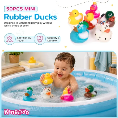 Miniatura 2 de Kangaroo Paquete de 50 mini patos de goma, juguetes flotantes de baño para bebés para niños, recompensas de aula, fiestas en la piscina y recuerdos
