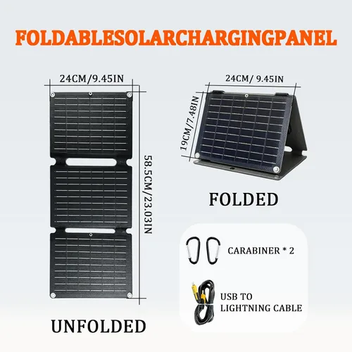 Miniatura 2 de Panel solar plegable portátil de 20 W, cargador solar de 3 pliegues con salidas USB QC3.0 y CC, cargador de panel solar impermeable lPx4