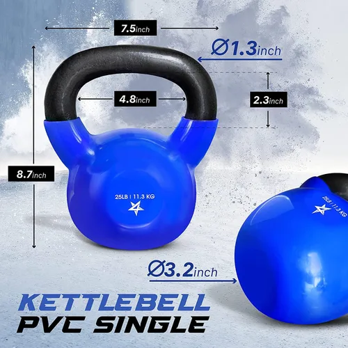 Miniatura 2 de Yes4All Pesa rusa, pesas rusas de hierro fundido con revestimiento de vinilo de 5-100 LB para entrenamiento de fuerza para ejercicios de gimnasio