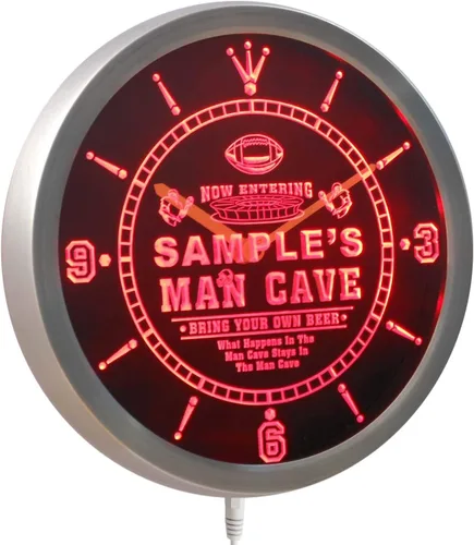 Miniatura 3 de ADVPRO ncqa-tm Nombre personalizado hombre cueva fútbol bar cerveza neón signo LED reloj de pared