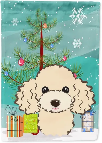 Miniatura 125 de Caroline's Treasures BB1622CHF - Bandera de casa Shih Tzu con árbol de Navidad y gris plateado para porche, grande, para colgar en la pared